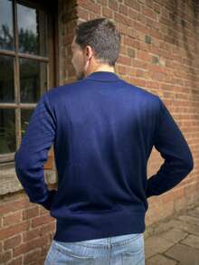 Men's Premium Knit Coat, Elegant Long-Sleeved Jacket For Winter - 藏蓝色 - 查看 3