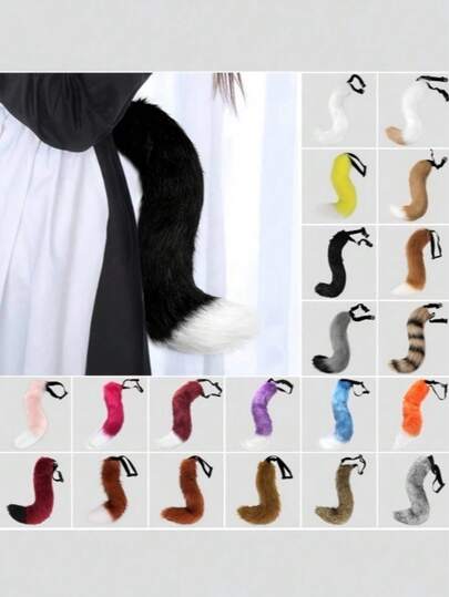 21 Colors Handmade Cute Cat Tail Plush Furry Ears Headband, Anime Cosplay Fox Tail Set, Party Stage Accessories Gift