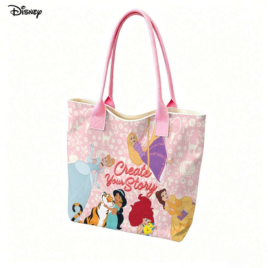 Túi tote vải canvas Disney Princess, "Create Your Story" (Hãy tạo nên câu chuyện của riêng bạn), in hình toàn các nàng công chúa, thích hợp sử dụng hàng ngày. - Hồng - Xem 1