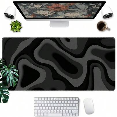 1pc Gray Marble Wavy Pattern Large Gaming Mouse Pad, 2mm Thick Washable Extended Desk Mat With Locked Edges, Non-Slip Keyboard Pad, Dorm & Office Desk Decor, Office Supplies Gift Office Desk Accessories Desk Accessories Office Accessories Mousepad Study Table Mouse Pad For Desk