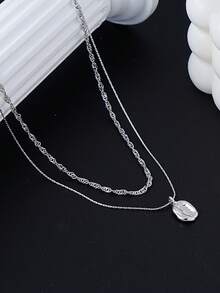 1 chiếc mặt dây chuyền bất đối xứng tối giản, dây chuyền hai lớp bằng thép không gỉ, phù hợp cho nữ giới đeo hàng ngày, hẹn hò, lễ hội âm nhạc, dự tiệc. - Bạc - Xem 6