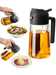 1 Bình xịt dầu ăn, Bình đựng dầu ăn nhà bếp, Bình xịt dầu ô liu và bình phân phối dầu 2 trong 1, Bình xịt dầu ăn dùng cho nấu nướng, nhà bếp, nướng BBQ, trộn salad, làm bánh, 470ml - Xem 1