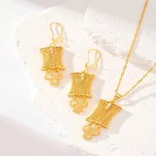 Bộ trang sức mặt dây chuyền hoa tai sang trọng tối giản dành cho nữ, thay thế cho trang sức vàng - Vàng - Xem 14