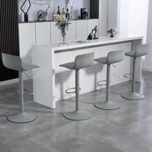 Modern Adjustable Bar Stools, Set Of Two, Plastic Backrest And Faux Leather Seat, Pneumatic Spring Height Adjustment, Metal Base With Footrest, Kitchen Bar Stool / Dining Table Stool - Grey - View 4