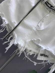 White Fringed Irregular Denim Half-Length Skirt For Women With Exposed Holes And Exposed Pockets, Preventing Accidental Exposure Of The Body. - trắng - Xem 4