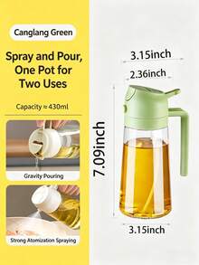 1pc Large Capacity Glass Olive Oil Spray Bottle With Green Cap, Automatic Spraying Function, Suitable For Kitchen And Dining Table, Tableware Accessory | Modern Kitchen Utensil | Durable Glass Olive Oil Dispenser - View 13