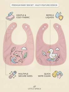 2pcs/Set Cute Baby Bibs, Waterproof & Soft Dolphin & Duck Pattern Feeding Bibs With Adjustable Snap Closure - Dolphin & Duck - View 6