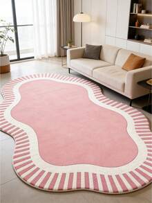 1pc Modern Pink Striped Creative Carpet, Soft And Elegant Decor Rug For Living Room And Bedroom, Washable Area Rug, Home Decor, Graduation Gift - Multicolor - View 2