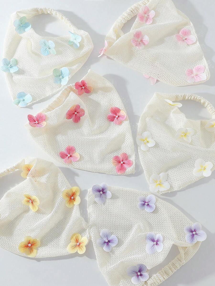 1pc Women's Original Floral Design Fashion Embroidered Ruffled Headwrap With Pearl Decor, Suitable For Daily Wear And Vacation,Festival,Party - Multicolor - View 1