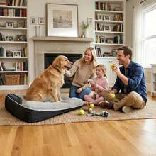 Luxurious Oversized Orthopedic Support Pet Bed, Comfortable And Soft Plush Dog Sofa Bed, Suitable For Large Dogs And Cats In Family, Travel, And Outdoor Environments - Grid Design, Soft Polyester Filling, Anti Slip Bottom, Universal For All Seasons, With Pillow Support For Large Dog Beds, Spacious Daybed For Home Decoration, Slightly Protruding In Winter - Grey - View 11