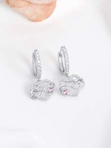 Bông tai bạc 925 Sterling, mặt dây chuyền hình trái tim và hình mèo đính đá Cubic Zirconia không gây dị ứng, thích hợp để đeo hàng ngày hoặc làm quà tặng sinh nhật. - Bạc - Xem 3