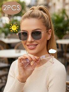 Women's Square Transparent Tinted Photochromic Fashion Glasses - Multicolor - View 4