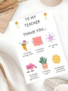 1 pieza Tarjeta de agradecimiento con sobre - Diseños lindos de aula (estrellas, soles, personajes de cojín) - Mensajes de aprecio sincero - multicolor - Ver 4