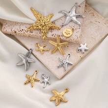 1pc Minimalist Stainless Steel Gold/Silver Starfish Pendant, Ocean Animal Charm Suitable For DIY Jewelry Making Necklace Bracelet Earring Accessories - Pendants - View 9