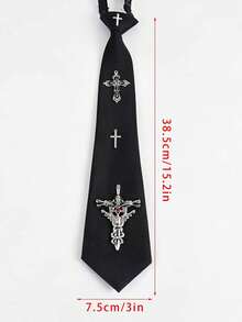 Gothic Cross Decor Pre-Tied Neck Tie Punk Y2K Grunge Black Uniform Necktie Aesthetic Clothing Accessory - Black - View 5