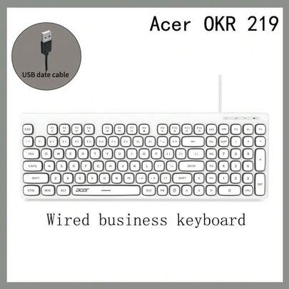 Acer OKR219 Wired Quiet Keyboard: Suitable For Office Use, Quiet Operation, And Compatible With Laptops, Phones, And Tablets.