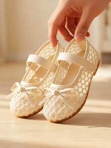 Zapatos de niña tipo Mary Jane de malla para 3-12 años. Parte superior de malla transpirable, cierre ajustable con . Estilo fresco y natural. ¡Adecuado para fiestas de cumpleaños y uso diario en el jardín de infantes! - Beis - Ver 7