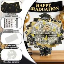 QY- Class Of 2026 Graduation Gift Graduation DIY Money Bouquet With Butterflies Floral Wrapping Papper Flower Bouquet Kit For Middle High School College DIY Grad Gift Black Gold -9929 - As Pic - View 4
