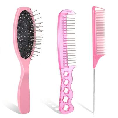 3 Pcs Wig Brush Set Bristle Wig Brushes Stainless Steel Wire Detangling Brush Pointed Tail Comb For Synthetic Portable Hair Wigs For Care Accessories Extensions