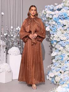 新款性感黑色长袖晚礼服，时尚派对正式晚宴礼服 - 咖啡棕 - 查看 5