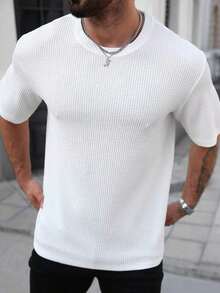 Manfinity LEGND Loose Fit Men's Solid Color Round Neck Short Sleeve Casual T-Shirt - White - View 5