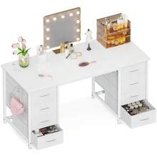 ODK 48 Inch Computer Desk With 8 Fabric Drawers, Modern Office Desk With Large Storage For Home Office, Study, Gaming, Black - Pure White - View 12