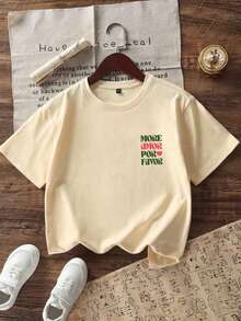 Áo thun ngắn tay cổ tròn in hình ngộ nghĩnh, phong cách thường ngày cho bé gái tuổi teen, thích hợp mặc mùa hè. - Màu be - Xem 6