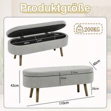 Multifunctional Storage Bench / Soft Chenille Fabric Modern Storage Bench / 20L Storage Space / Wooden Legs / For Bedroom, Living Room, Shoe Bench, Hallway - 灰色 - 查看 7