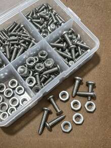 Bộ dụng cụ sửa chữa nhà cửa gồm 220 chi tiết: ốc vít tự ren đầu phẳng M3x8 M3x10 M4x12 M5x16, ốc vít tự ren chìm M3x10 M4x12 M5x16, đai ốc M3 M4 M5, vòng đệm phẳng M3 M4 M5, vòng đệm lò xo M3 M4 M5. - Bộ 220 ốc vít và đai ốc tự ren bằng thép không gỉ - Xem 10