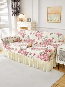 1pc Slip-Resistant Elastic Decorative Sofa Cover, Milk Silk Fabric Floral Print Skirt Design, Fit For Single/Double/Three/Four Seater Sofa, Pet-Friendly, Colorful, Suitable For Spring/Summer/Autumn/Winter - Multicolor - View 5