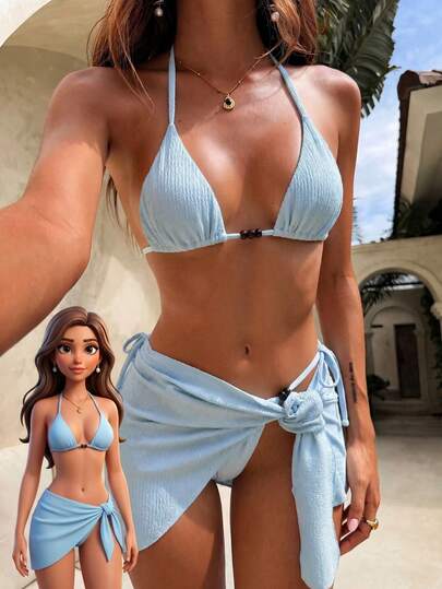 女士荷叶边泳衣套装，舒适弹力面料，休闲优雅的夏季沙滩装，优美的沙滩泳装，适合夏季度假、海滩、节日、派对、海边活动以及时尚的海滩和泳池日。