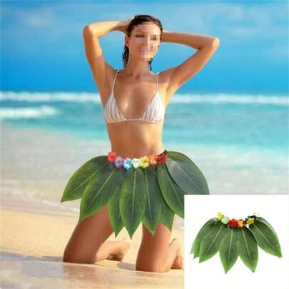 10pcs Artificial Hawaiian Leaves, Beach Party Decorative Skirt, Festival Performance Leaf Skirt