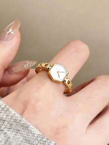 1pc Fashionable Unique Design Women's Decorative Ring, Gift Item (Non-Functional Watch Ring) - Yellow Gold - View 6