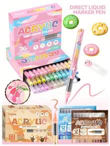 Hệ thống màu 24/12 mới, 72 màu/48 tông da + 72 bút vẽ màu, bút vẽ acrylic lỏng trực tiếp, 36 tông da + 36 màu macaron, vẽ tranh, tô màu, dụng cụ nghệ thuật chuyên nghiệp, quà tặng ngày lễ Halloween, Giáng sinh, Phục sinh. - Bút đánh dấu acrylic lỏng trực tiếp - Xem 3