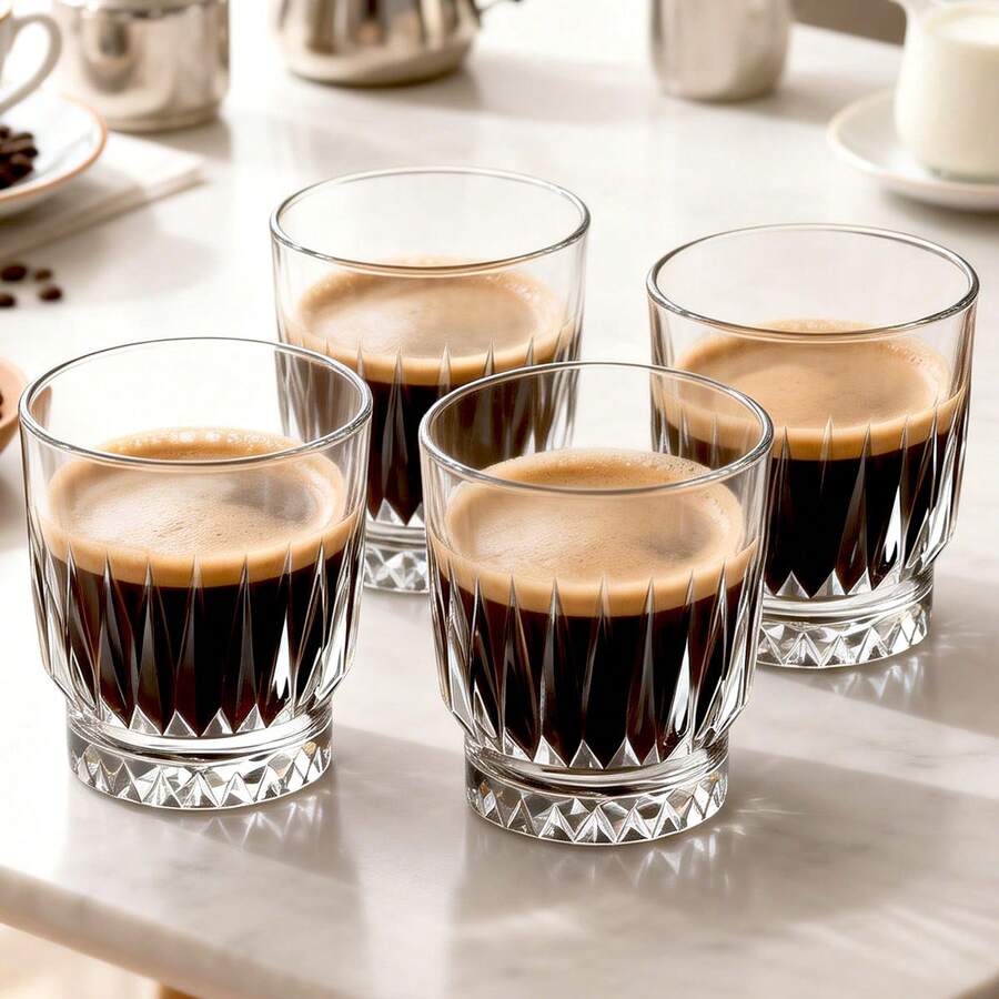 4个玻璃咖啡杯，8盎司/9盎司/11.3盎司可叠放饮用玻璃杯，透明咖啡杯，适用于卡布奇诺、拿铁、意式浓缩咖啡、美式咖啡、茶包、饮料，耐热咖啡杯 - 彩色 - 查看 1