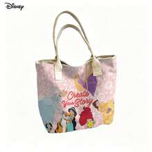 Túi tote vải canvas Disney Princess, "Create Your Story" (Hãy tạo nên câu chuyện của riêng bạn), in hình toàn các nàng công chúa, thích hợp sử dụng hàng ngày. - Hồng - Xem 2