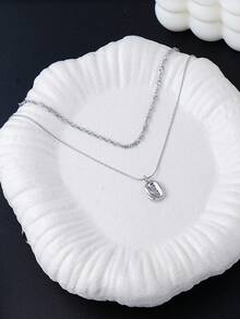 1 chiếc mặt dây chuyền bất đối xứng tối giản, dây chuyền hai lớp bằng thép không gỉ, phù hợp cho nữ giới đeo hàng ngày, hẹn hò, lễ hội âm nhạc, dự tiệc. - Bạc - Xem 3