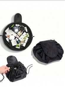 1pc Cosmetic Storage Bag, Drawstring Toiletry Bag, Travel Portable Storage Bag, Travel Essentials, Cruise Essentials, Dorm Essentials - Black - View 10
