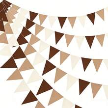 Brown Kraft Paper Triangular Flags Garland In Brown & Ivory Colors, Ceiling Hanging Decor, Suitable For Gender Neutral Bathroom, Birthday, Wedding, Graduation, Retirement Party - Bohemia - View 1