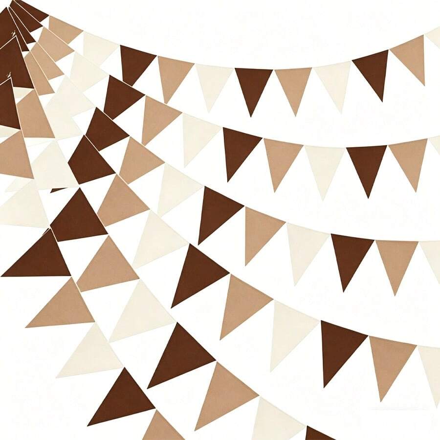 Brown Kraft Paper Triangular Flags Garland In Brown & Ivory Colors, Ceiling Hanging Decor, Suitable For Gender Neutral Bathroom, Birthday, Wedding, Graduation, Retirement Party - Bohemia - View 1