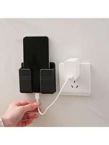 1/2/4件自黏式壁掛手機充電支架，多功能遙控器收納架，免鑽孔手機充電插頭壁掛架，省空間設計，適用於臥室、浴室、居家辦公室，實用家居收納整理架，讓日常使用更便利 - 彩色 - 查看 9