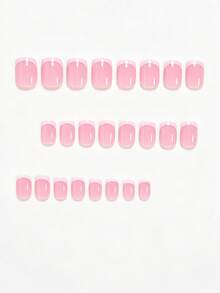 Eleva tu look de uñas con estas 24 piezas de uñas postizas de forma cuadrada corta, simples y elegantes para uso diario, base rosa nude clásico francés, estilo dulce y de moda con diseño de rayas francesas en rosa flor de cerezo, uñas postizas cortas rosa nude de cobertura completa para mujeres y niñas, incluye 1 hoja de pestañas adhesivas y 1 pieza de tira de lima mini, gel de gelatina, envío aleatorio - Rosa - Ver 3