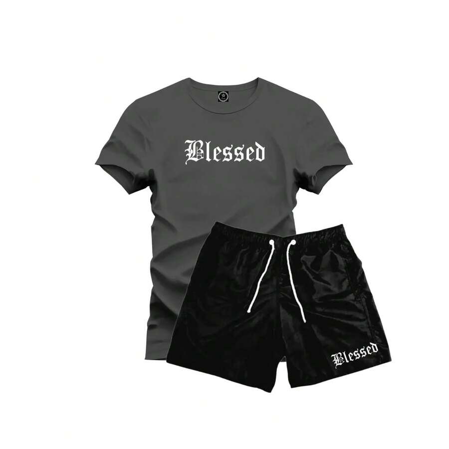 Set: 100% Cotton T-Shirt + Black Tactel Shorts - 帶領 - 查看 1