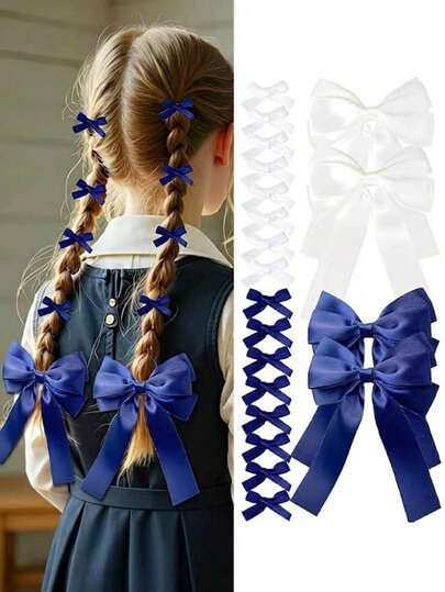 20 piezas Lazos de pelo con clips para niñas adolescentes, accesorios de pelo estilo coreano con lazo y cinta, adecuados para uso diario, regalos ideales para el regreso a clases, accesorios de pelo minimalistas y multifuncionales para estudiantes y niñas