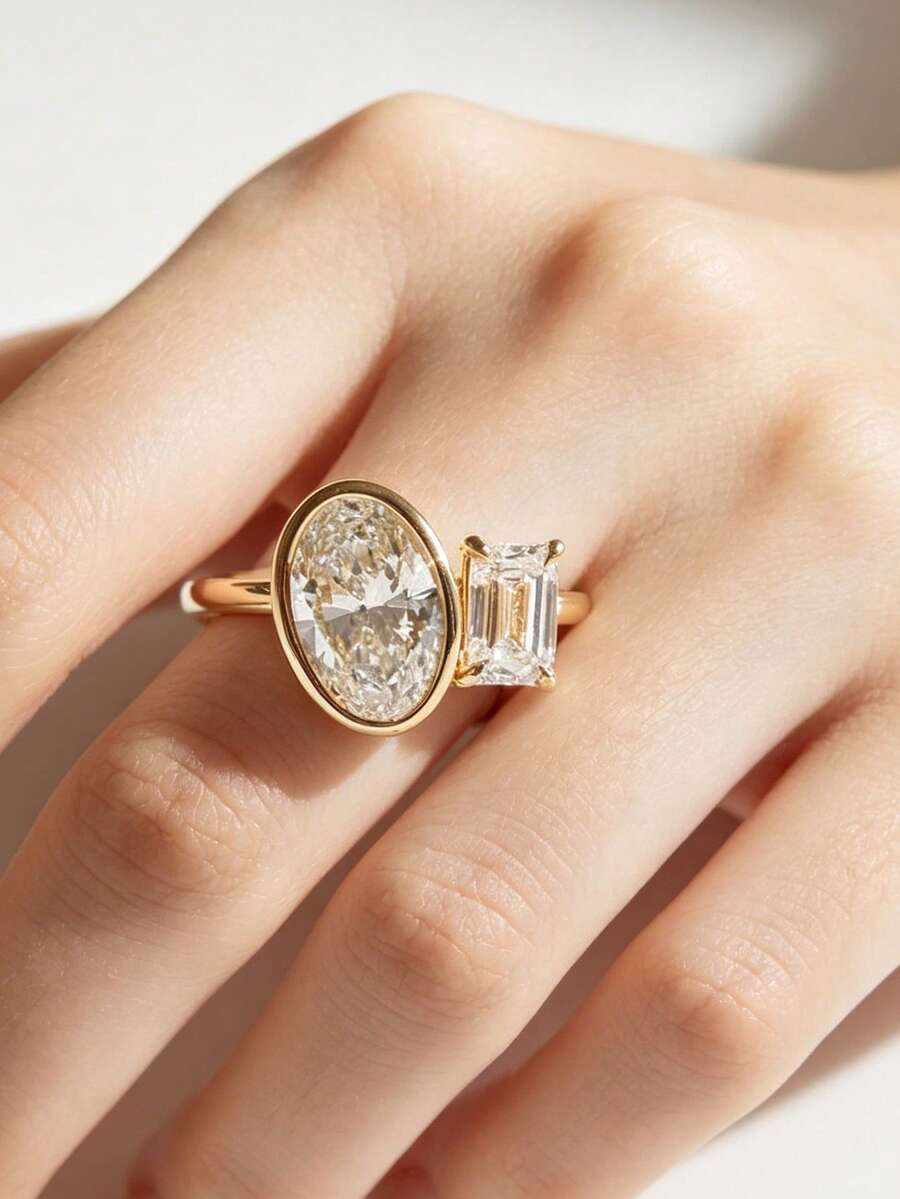 Anillos de pareja con diseño geométrico circular, regalo de joyería para el Día de San Valentín - Amarillo - Ver 1