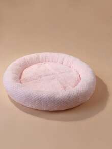 1pc Round Solid Color Plush Pet Bed/Nest, Reversible Fluffy Anti-Slip Pet Mat, Suitable For Cats And Small Dogs, Provides Comfortable Sleep All Seasons (Spring, Summer, Autumn, Winter) - Baby Pink - View 12