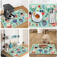 1 pieza Alfombrilla de secado multiusos con estampado de gato de fibra de poliéster, posavasos para cafetera, regalo para el hogar, decoración de escritorio - XYLSD-203 - Ver 11