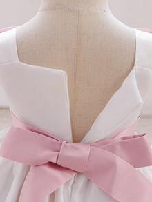 Vestido de fiesta y banquete con volantes, decoración de mariposas 3D y flores para niña bebé - Blanco - Ver 6