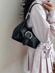 Fashionable Minimalist Underarm Bag, Niche Design One Shoulder Handbag, Chic Versatile Commute & Daily Tote - Black - View 4