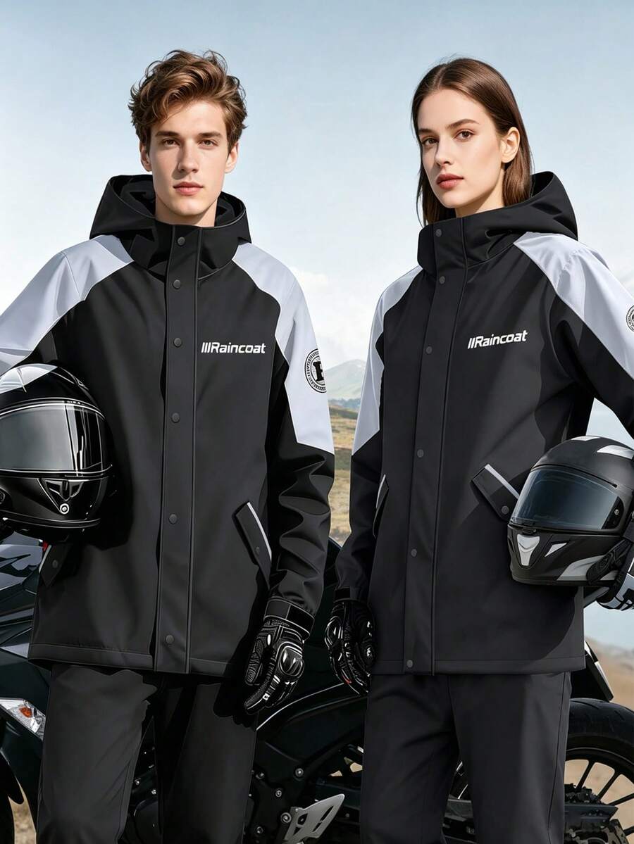 1 Conjunto Impermeable Unisex para Motocicleta, Chubasquero con Capucha y Pantalones Impermeables, Equipo de Lluvia de Cobertura Corporal Completa para Conducir, Trabajar, Viajar y Actividades al Aire Libre - Estilos para hombres y mujeres - Ver 1